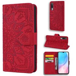 Retro Embossing Mandala Flower Leather Wallet Case for Xiaomi Mi A3 - Red