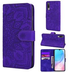 Retro Embossing Mandala Flower Leather Wallet Case for Xiaomi Mi A3 - Purple