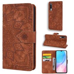 Retro Embossing Mandala Flower Leather Wallet Case for Xiaomi Mi A3 - Brown