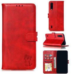 Embossing Happy Cat Leather Wallet Case for Xiaomi Mi A3 - Red