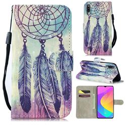 Feather Wind Chimes 3D Painted Leather Wallet Phone Case for Xiaomi Mi A3