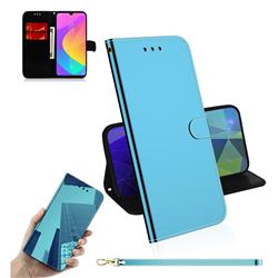 Shining Mirror Like Surface Leather Wallet Case for Xiaomi Mi A3 - Blue