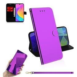 Shining Mirror Like Surface Leather Wallet Case for Xiaomi Mi A3 - Purple