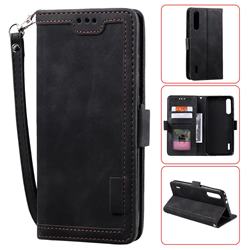 Luxury Retro Stitching Leather Wallet Phone Case for Xiaomi Mi A3 - Black