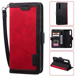 Luxury Retro Stitching Leather Wallet Phone Case for Xiaomi Mi A3 - Deep Red