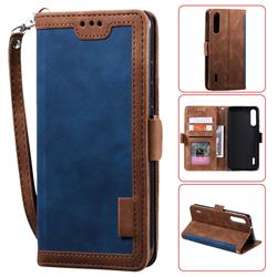 Luxury Retro Stitching Leather Wallet Phone Case for Xiaomi Mi A3 - Dark Blue