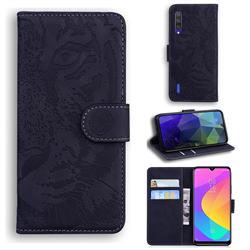 Intricate Embossing Tiger Face Leather Wallet Case for Xiaomi Mi A3 - Black