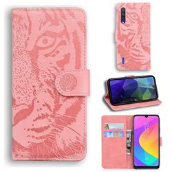 Intricate Embossing Tiger Face Leather Wallet Case for Xiaomi Mi A3 - Pink