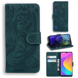 Intricate Embossing Tiger Face Leather Wallet Case for Xiaomi Mi A3 - Green