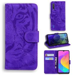 Intricate Embossing Tiger Face Leather Wallet Case for Xiaomi Mi A3 - Purple