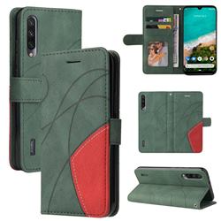 Luxury Two-color Stitching Leather Wallet Case Cover for Xiaomi Mi A3 - Green