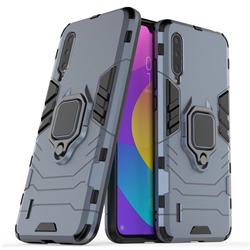 Black Panther Armor Metal Ring Grip Shockproof Dual Layer Rugged Hard Cover for Xiaomi Mi CC9 (Mi CC9mt Meitu Edition) - Blue