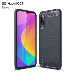 Luxury Carbon Fiber Brushed Wire Drawing Silicone TPU Back Cover for Xiaomi Mi CC9 (Mi CC9mt Meitu Edition) - Navy