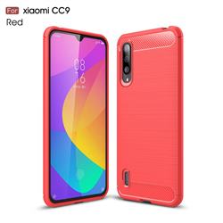 Luxury Carbon Fiber Brushed Wire Drawing Silicone TPU Back Cover for Xiaomi Mi CC9 (Mi CC9mt Meitu Edition) - Red
