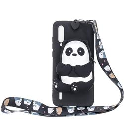 Cute Panda Neck Lanyard Zipper Wallet Silicone Case for Xiaomi Mi CC9 (Mi CC9mt Meitu Edition)