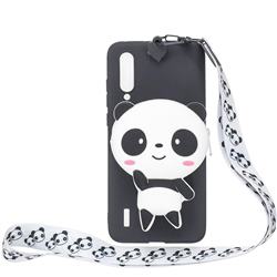 White Panda Neck Lanyard Zipper Wallet Silicone Case for Xiaomi Mi CC9 (Mi CC9mt Meitu Edition)