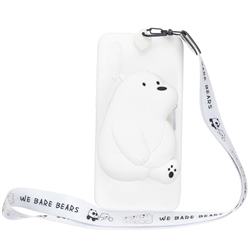 White Polar Bear Neck Lanyard Zipper Wallet Silicone Case for Xiaomi Mi CC9 (Mi CC9mt Meitu Edition)
