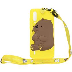 Yellow Bear Neck Lanyard Zipper Wallet Silicone Case for Xiaomi Mi CC9 (Mi CC9mt Meitu Edition)
