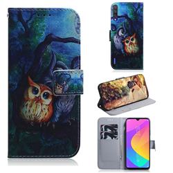Oil Painting Owl PU Leather Wallet Case for Xiaomi Mi CC9 (Mi CC9mt Meitu Edition)