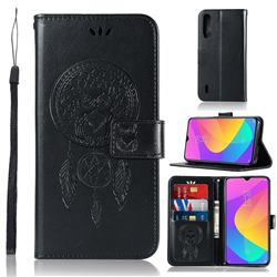 Intricate Embossing Owl Campanula Leather Wallet Case for Xiaomi Mi CC9 (Mi CC9mt Meitu Edition) - Black