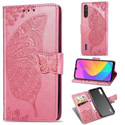 Embossing Mandala Flower Butterfly Leather Wallet Case for Xiaomi Mi CC9 (Mi CC9mt Meitu Edition) - Pink
