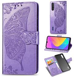 Embossing Mandala Flower Butterfly Leather Wallet Case for Xiaomi Mi CC9 (Mi CC9mt Meitu Edition) - Light Purple