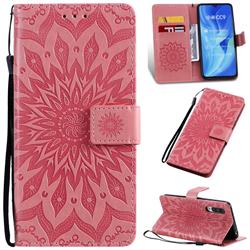 Embossing Sunflower Leather Wallet Case for Xiaomi Mi CC9 (Mi CC9mt Meitu Edition) - Pink