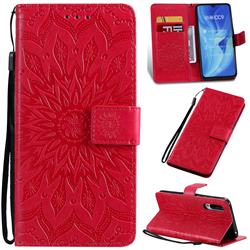 Embossing Sunflower Leather Wallet Case for Xiaomi Mi CC9 (Mi CC9mt Meitu Edition) - Red