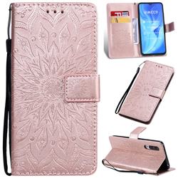 Embossing Sunflower Leather Wallet Case for Xiaomi Mi CC9 (Mi CC9mt Meitu Edition) - Rose Gold