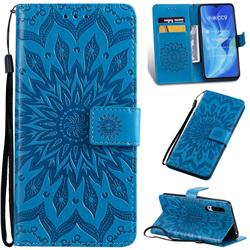 Embossing Sunflower Leather Wallet Case for Xiaomi Mi CC9 (Mi CC9mt Meitu Edition) - Blue