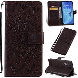 Embossing Sunflower Leather Wallet Case for Xiaomi Mi CC9 (Mi CC9mt Meitu Edition) - Brown