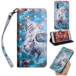 White Tiger 3D Painted Leather Wallet Case for Xiaomi Mi CC9 (Mi CC9mt Meitu Edition)