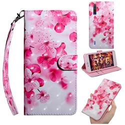 Peach Blossom 3D Painted Leather Wallet Case for Xiaomi Mi CC9 (Mi CC9mt Meitu Edition)