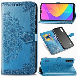 Embossing Imprint Mandala Flower Leather Wallet Case for Xiaomi Mi CC9 (Mi CC9mt Meitu Edition) - Blue