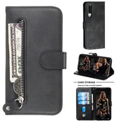Retro Luxury Zipper Leather Phone Wallet Case for Xiaomi Mi CC9 (Mi CC9mt Meitu Edition) - Black