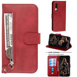 Retro Luxury Zipper Leather Phone Wallet Case for Xiaomi Mi CC9 (Mi CC9mt Meitu Edition) - Red