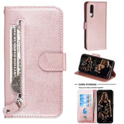 Retro Luxury Zipper Leather Phone Wallet Case for Xiaomi Mi CC9 (Mi CC9mt Meitu Edition) - Pink