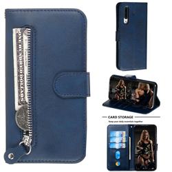 Retro Luxury Zipper Leather Phone Wallet Case for Xiaomi Mi CC9 (Mi CC9mt Meitu Edition) - Blue