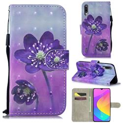 Purple Flower 3D Painted Leather Wallet Phone Case for Xiaomi Mi CC9 (Mi CC9mt Meitu Edition)