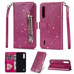 Glitter Shine Leather Zipper Wallet Phone Case for Xiaomi Mi CC9 (Mi CC9mt Meitu Edition) - Rose