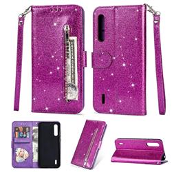 Glitter Shine Leather Zipper Wallet Phone Case for Xiaomi Mi CC9 (Mi CC9mt Meitu Edition) - Purple
