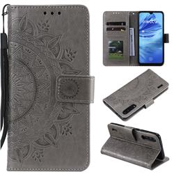 Intricate Embossing Datura Leather Wallet Case for Xiaomi Mi CC9 (Mi CC9mt Meitu Edition) - Gray