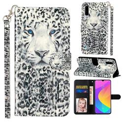 White Leopard 3D Leather Phone Holster Wallet Case for Xiaomi Mi CC9 (Mi CC9mt Meitu Edition)