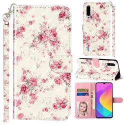 Rambler Rose Flower 3D Leather Phone Holster Wallet Case for Xiaomi Mi CC9 (Mi CC9mt Meitu Edition)