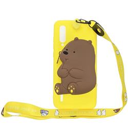 Yellow Bear Neck Lanyard Zipper Wallet Silicone Case for Xiaomi Mi CC9e