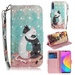 Black and White Cat 3D Painted Leather Wallet Phone Case for Xiaomi Mi CC9e
