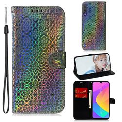 Laser Circle Shining Leather Wallet Phone Case for Xiaomi Mi CC9e - Silver