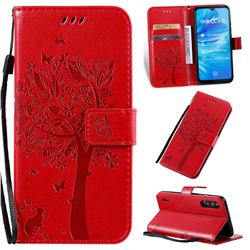 Embossing Butterfly Tree Leather Wallet Case for Xiaomi Mi CC9e - Red