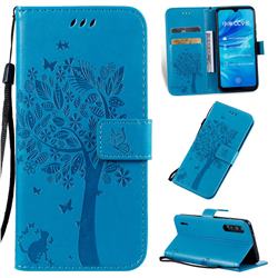 Embossing Butterfly Tree Leather Wallet Case for Xiaomi Mi CC9e - Blue