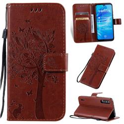 Embossing Butterfly Tree Leather Wallet Case for Xiaomi Mi CC9e - Coffee